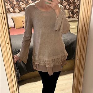 Kori Taupe Layered Lace Blouse